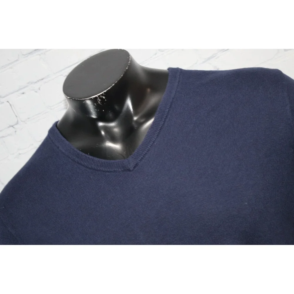 J Crew Sweater Mens Large Navy Blue V-Neck Cotton Cashmere Blend 17736 FA14